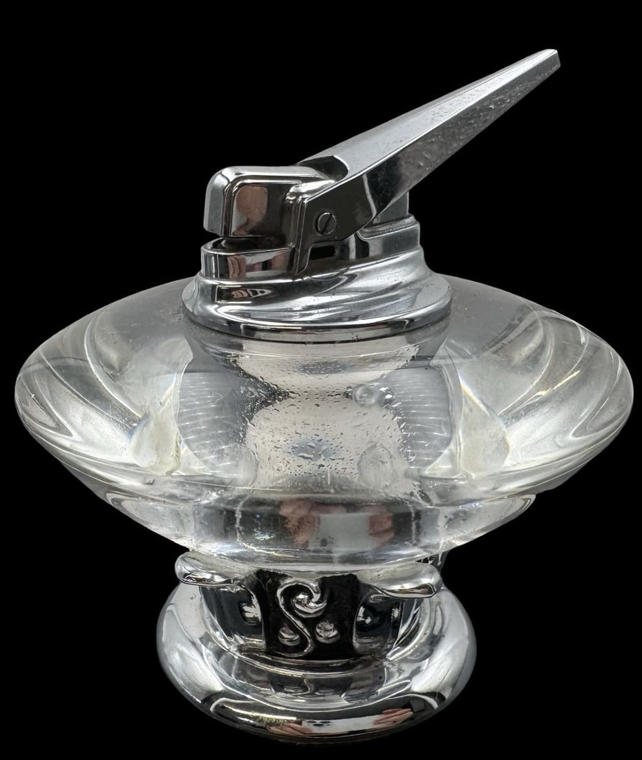 Vintage Mid-Century RONSON Crystal Table Lighter /w Silver Metal Base (1 of 3)