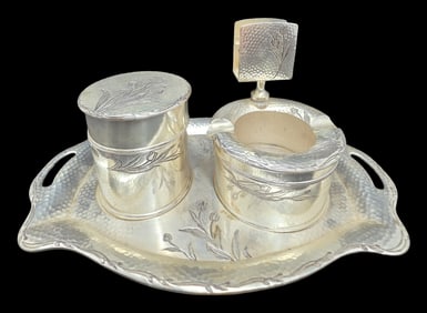 Elegant Vintage Hand Hammered Silverplate Smoking Set
