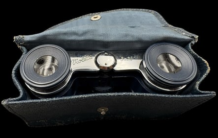 Vintage VIOLETTA 3 X 28 Silver & Blue Metal Opera Glasses /w Case