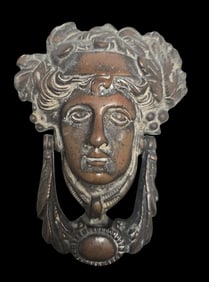 Unusual Vintage Cast Metal Medusa Head Shaped Door Knocker