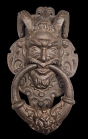 Unusually Large Vintage Cast Metal Pan Head Shaped Door Knocker