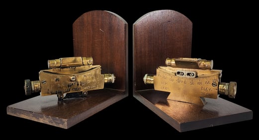 Rare Pair of Bookends with British WWI and WWII Machine Gun Clinometer Sights