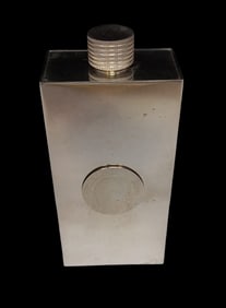 Very Cool Vintage 1930s German Tin Lined Steel Travel Liquor Flask with 2 Hidden Shot Glasses