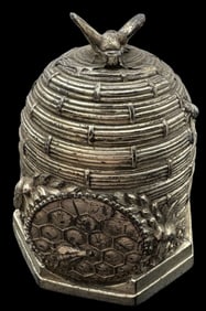 Antique European Silverplate Metal Beehive Coin Bank / Money Box