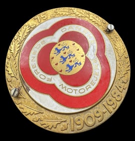 Vintage Danish Gold Tone Metal & Enamel Car Plaque