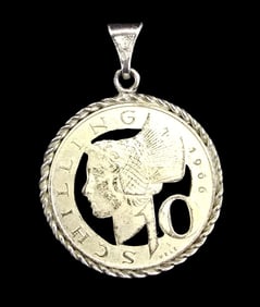Vintage Austrian 1966 Silver Coin in Silver Bezel Pendant