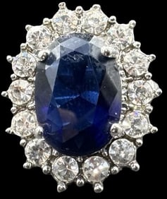 Beautiful Vintage Sterling Silver & Blue/Clear Gemstone Cocktail Ring