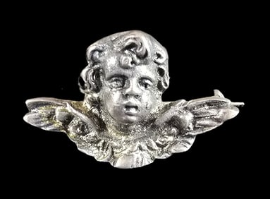 Vintage Sterling Silver Winged Angel / Putto Brooch