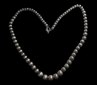 Heavy Vintage Sterling Silver Beaded Necklace