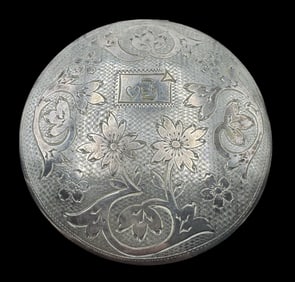 Ornately Engraved Vintage Sterling Silver Powder Compact