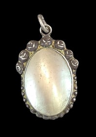 Ornate Antique European 800 Silver & Mother of Pearl Pendant Charm