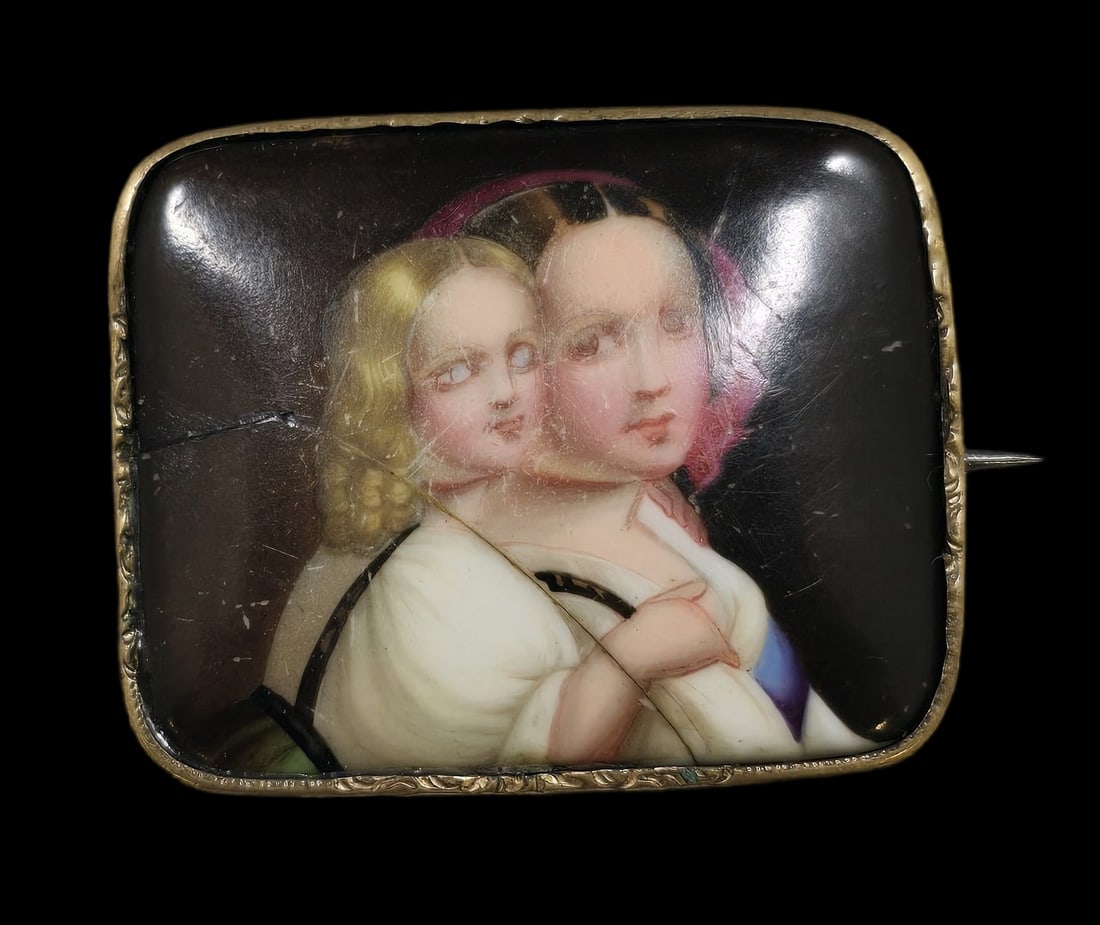 Spooky Antique Victorian Silver & Porcelain Portrait Plaque Brooch (1 of 7)