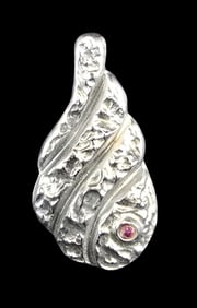 Ornate Vintage Sterling Silver & Ruby Designer Pendant - Signed