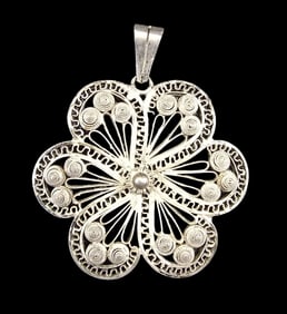 Ornate Vintage Handmade European 800 Silver Designer Filigree Pendant