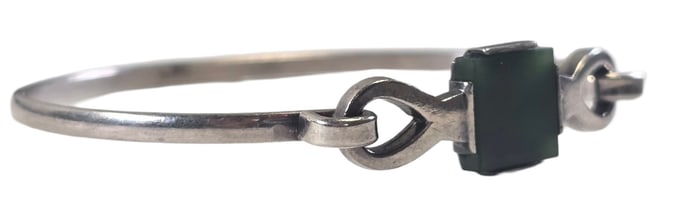 Vintage Mid-Century Sterling Silver & Jade Bracelet