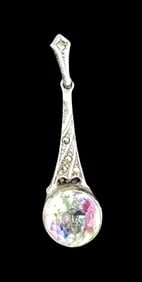 Vintage Sterling Silver, Marcasite & Rainbow Crystal Pendant