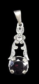 Vintage European 835 Silver & Red Garnet Designer Pendant
