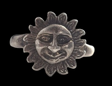 Vintage Mid-Century Sterling Silver Sun Face Ring