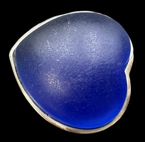 Vintage European Sterling Silver & Blue Murano Glass Heart Shaped Designer Pendant