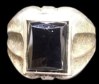 Vintage Mid-Century Modern Sterling Silver & Black Gemstone Ring