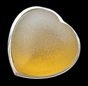 Vintage European Sterling Silver & Orange Murano Glass Heart Shaped Designer Ring