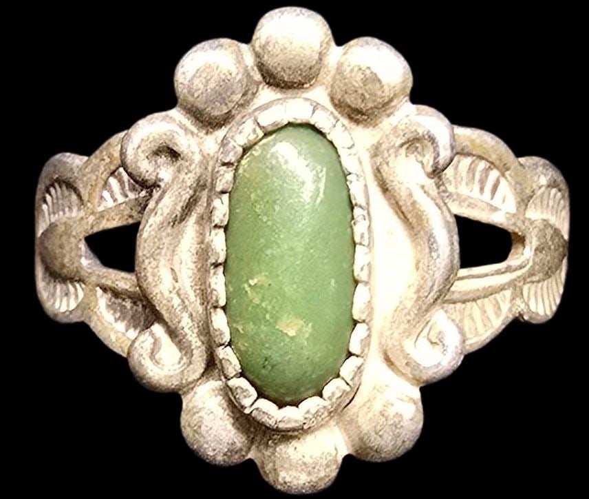 Vintage Mid-Century 1960s Native American BELL TRADING POST Sterling Silver & Gemstone Ring: Very good vintage condition with minor patina according to age. The ring is a size 2.5 and weighs ca. 1.5 grams. Marked for Sterling Silver. SHIPPING: We ship in-house and charge a flat fee of $12 for