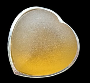 Vintage European Sterling Silver & Orange Murano Glass Heart Shaped Designer Ring