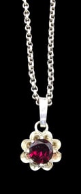 Vintage Mid-Century European 835 Silver & Gemstone Pendant Necklace /w Rolo Chain