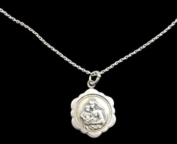 Vintage European Sterling Silver Christian Religious Pendant Necklace