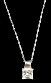 Vintage Italian Sterling Silver & Clear Gemstone Pendant Necklace