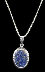 Vintage European 800 Silver & Blue Gemstone Pendant Necklace