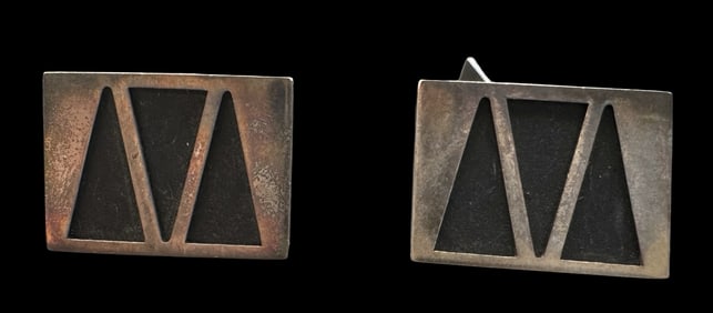 Vintage Mid-Century Modern Brutalist European 835 Silver Cufflinks