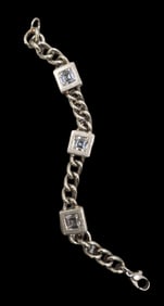 Vintage Sterling Silver & Gemstone Chain Link Bracelet