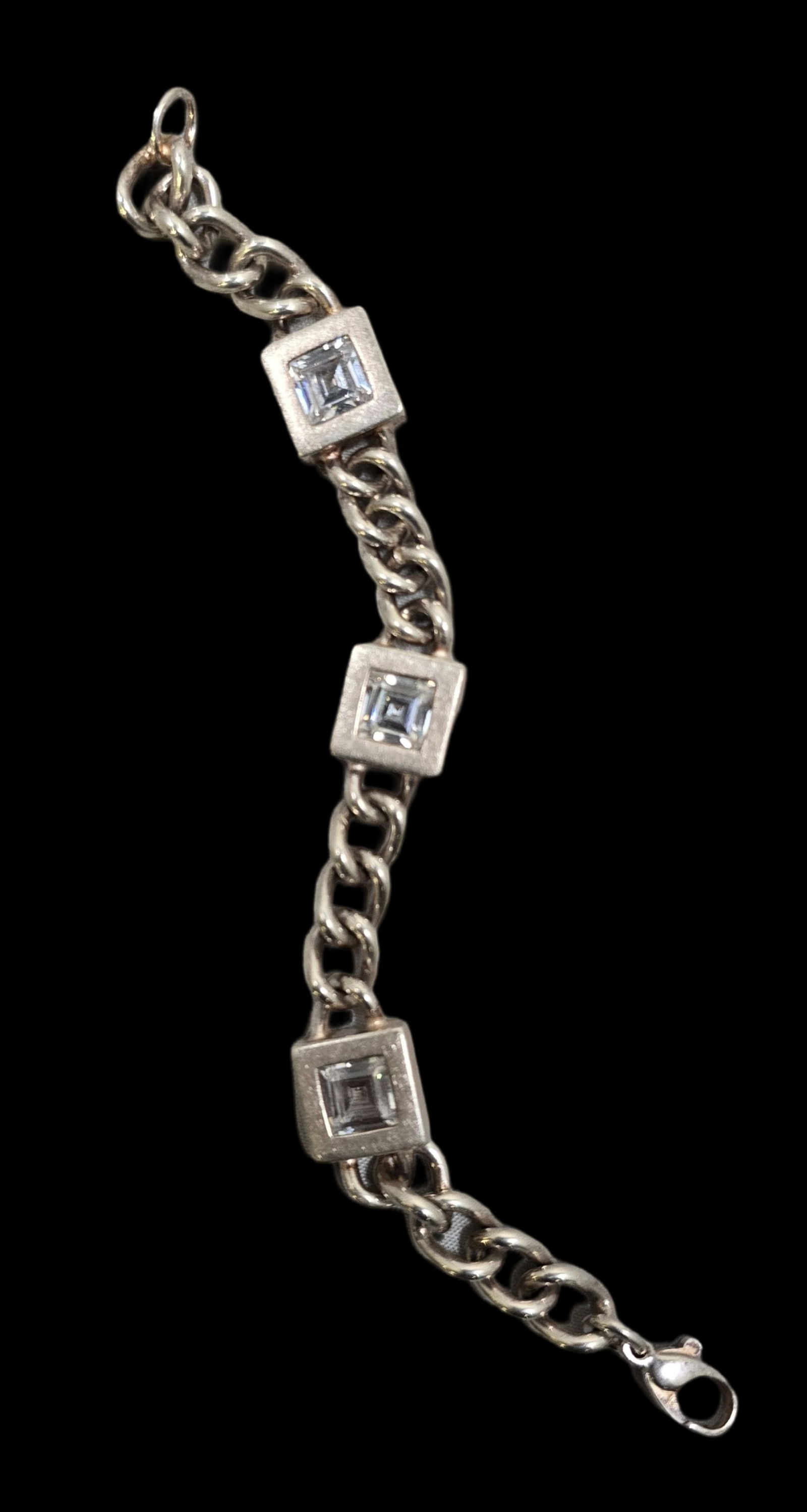 Vintage Sterling Silver & Gemstone Chain Link Bracelet (1 of 8)