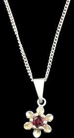 Vintage European 835 Silver & Gemstone Pendant Necklace