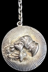 Detailed Antique Sterling Silver Hunting Dog Pocket Watch Chain Fob