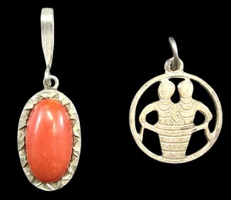 Lot of 2 Vintage European 830 Silver Pendant Charms