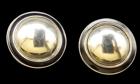 Rare Pair of Vintage BAYANIHAN Gilt Sterling Silver & Black Enamel Designer Earrings