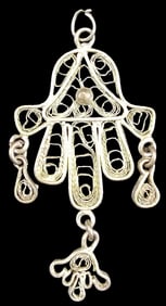 Antique Handmade Middle Eastern Filligree Sterling Silver Hams / Hand of Fatima Amulet Pendant