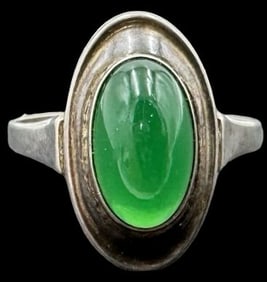 Amazing Vintage Mid-Century Modern European 835 Silver Ring /w Green Gemstone