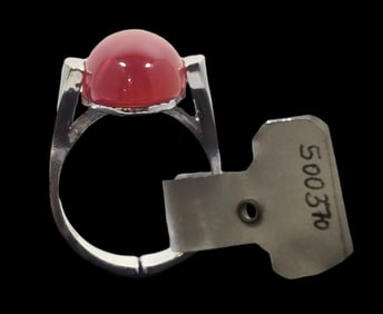 Vintage Mid-Century Modern European 835 Silver & Carnelian Designer Ring - New Old Stock