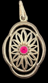 Vintage Mid-Century European 800 Silver Designer Pendant /w Pink Gemstone