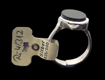 Vintage Mid-Century Modern European 835 Silver & Black Onyx Designer Ring - New Old Stock