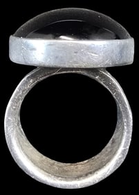 Massive Vintage Mid-Century Sterling Silver & Black Onyx Ring