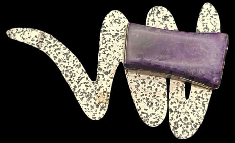 Unusual & Large Vintage Sterling Silver & Purple Gemstone Studio Brooch
