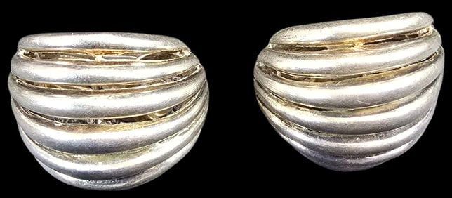 Large Vintage Mid-Century Sterling Silver Clip-On Earrings