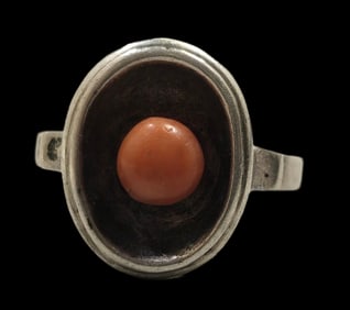 Vintage Mid-Century Modern European 800 Silver & Coral Ring