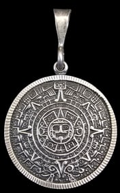 Stylish Vintage Mexican Sterling Silver Aztec Calendar Pendant