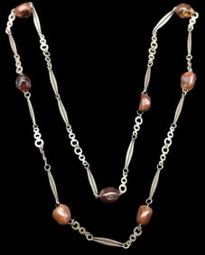 Unsusual Vintage European 800 Silver & Gemstone Necklace