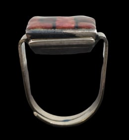 Vintage Mid-Century Modern Sterling Silver & Red Enamel Designer Ring
